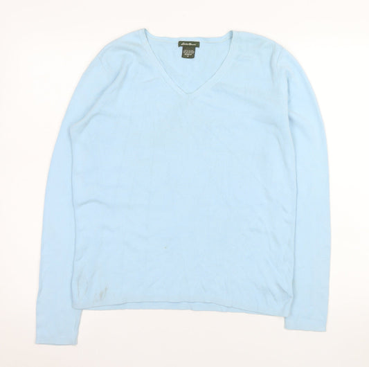 Eddie Bauer Womens Blue Cotton V-Neck Long Sleeve Pullover Jumper M
