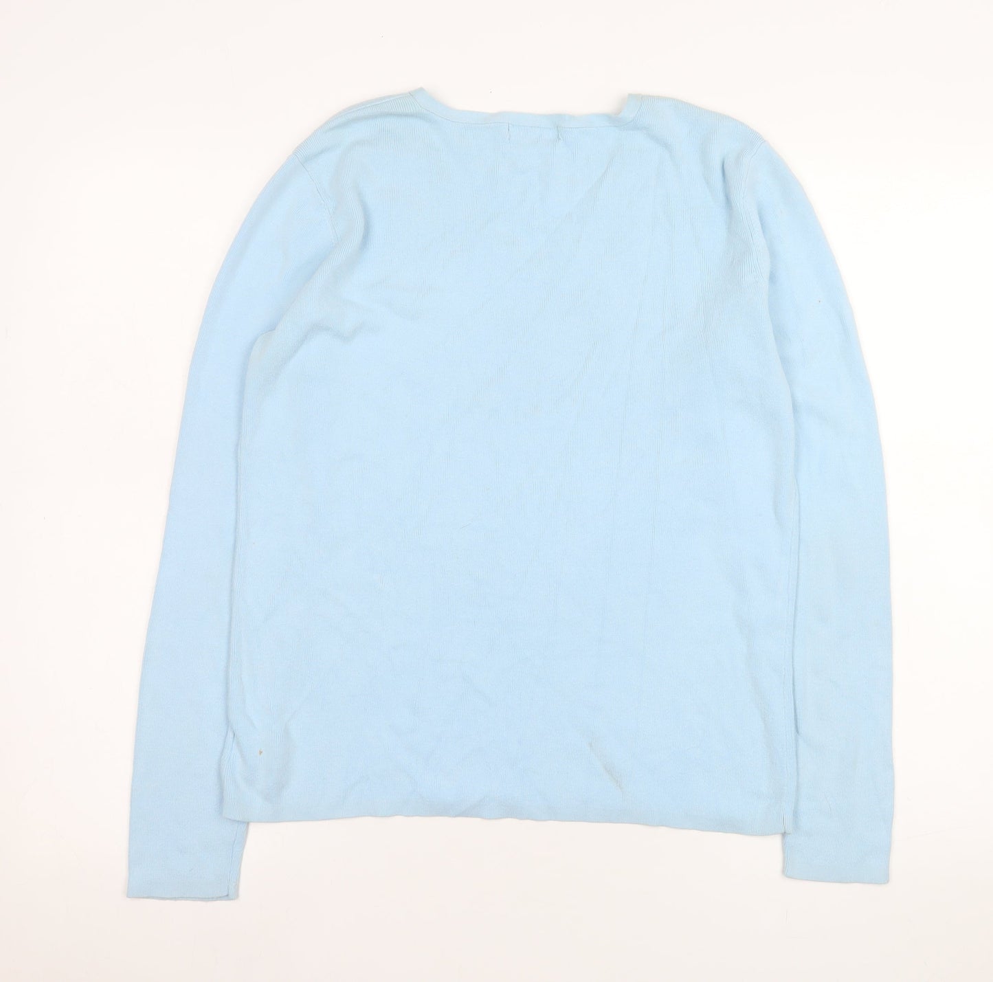 Eddie Bauer Womens Blue Cotton V-Neck Long Sleeve Pullover Jumper M