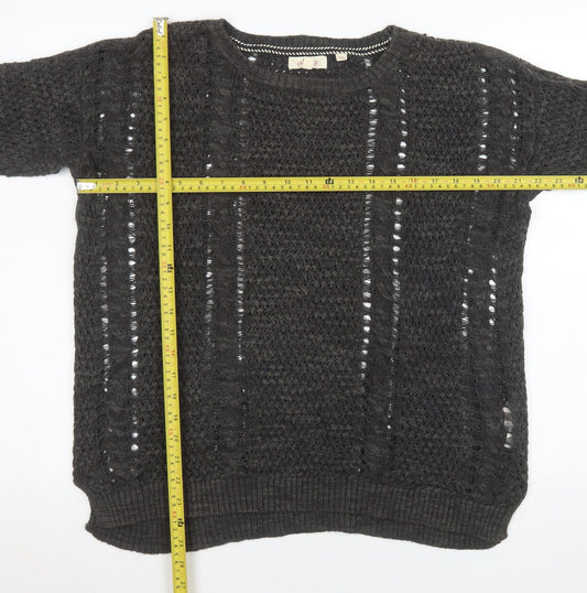 Fat Face Women’s Black Open-Knit Linen Cotton Jumper Size 12