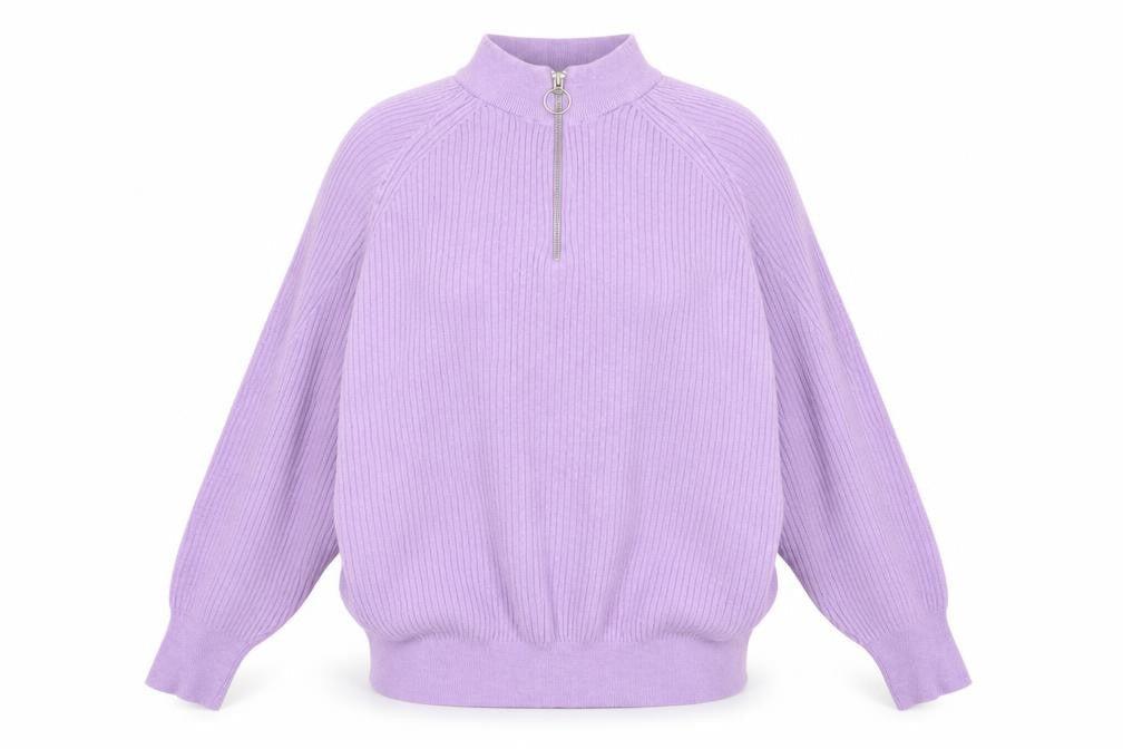 Marks and Spencer Women’s Dusted Lilac Ribbed 1/2 Zip Pullover Sweater Size L