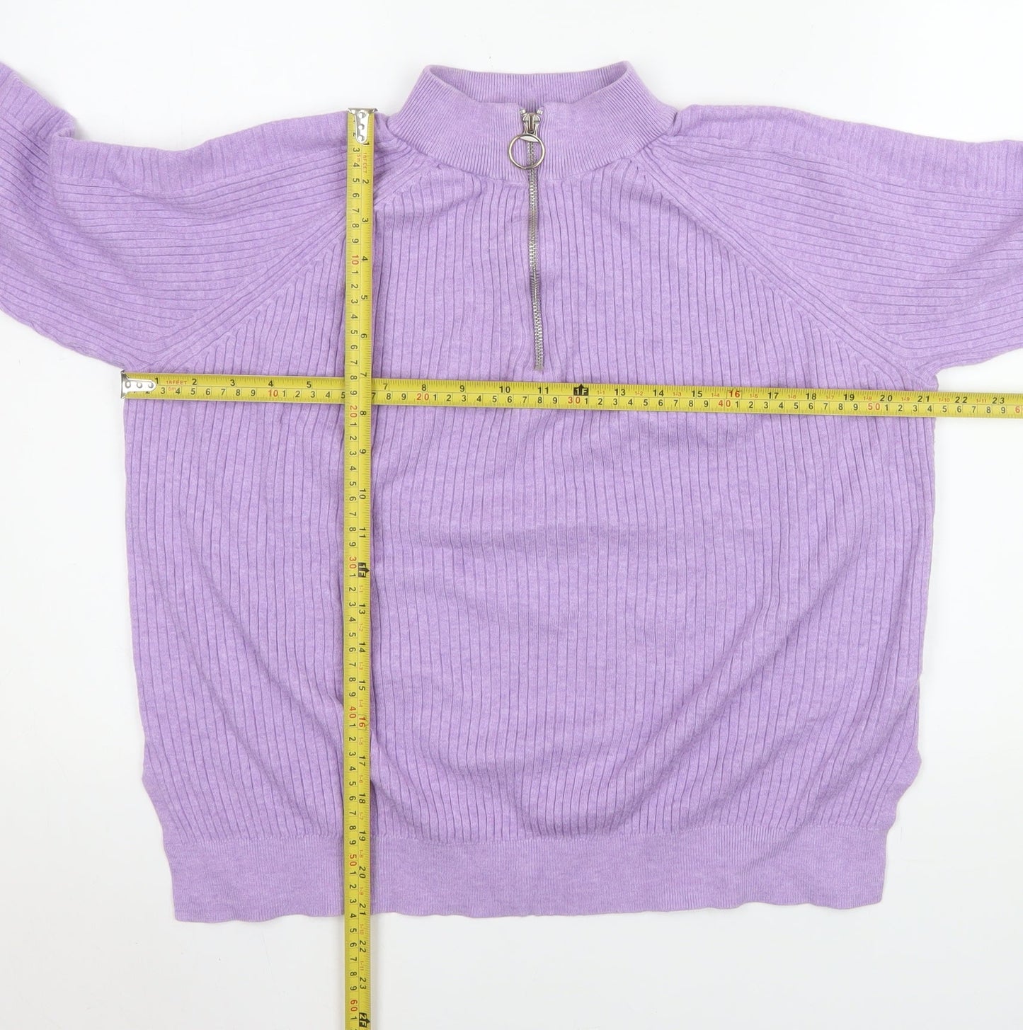 Marks and Spencer Women’s Dusted Lilac Ribbed 1/2 Zip Pullover Sweater Size L
