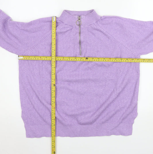 Marks and Spencer Women’s Dusted Lilac Ribbed 1/2 Zip Pullover Sweater Size L