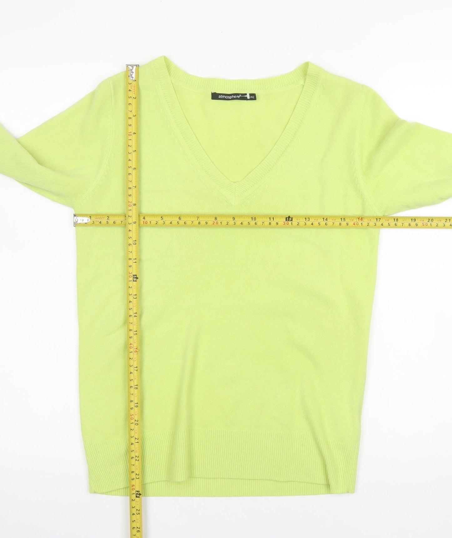 Atmosphere Women's Green V-Neck Acrylic Pullover Jumper Size 14