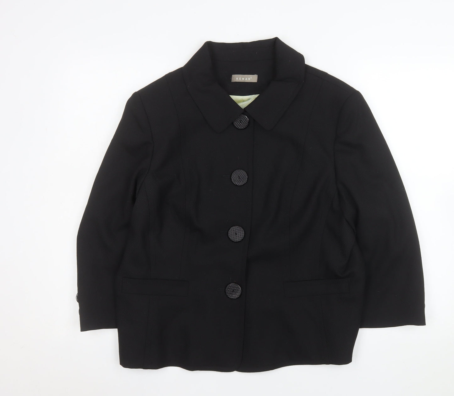 KENAR Womens Black Size 18 Wool Blend Single-Breasted Suit Jacket