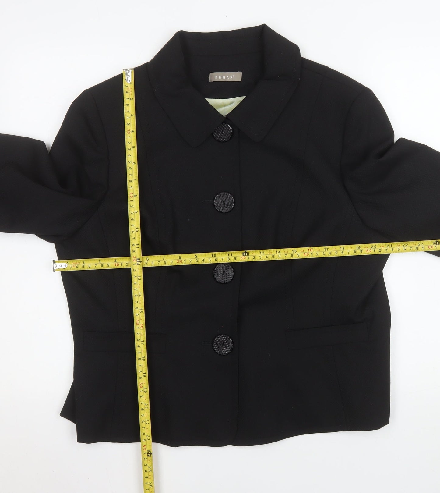 KENAR Womens Black Size 18 Wool Blend Single-Breasted Suit Jacket