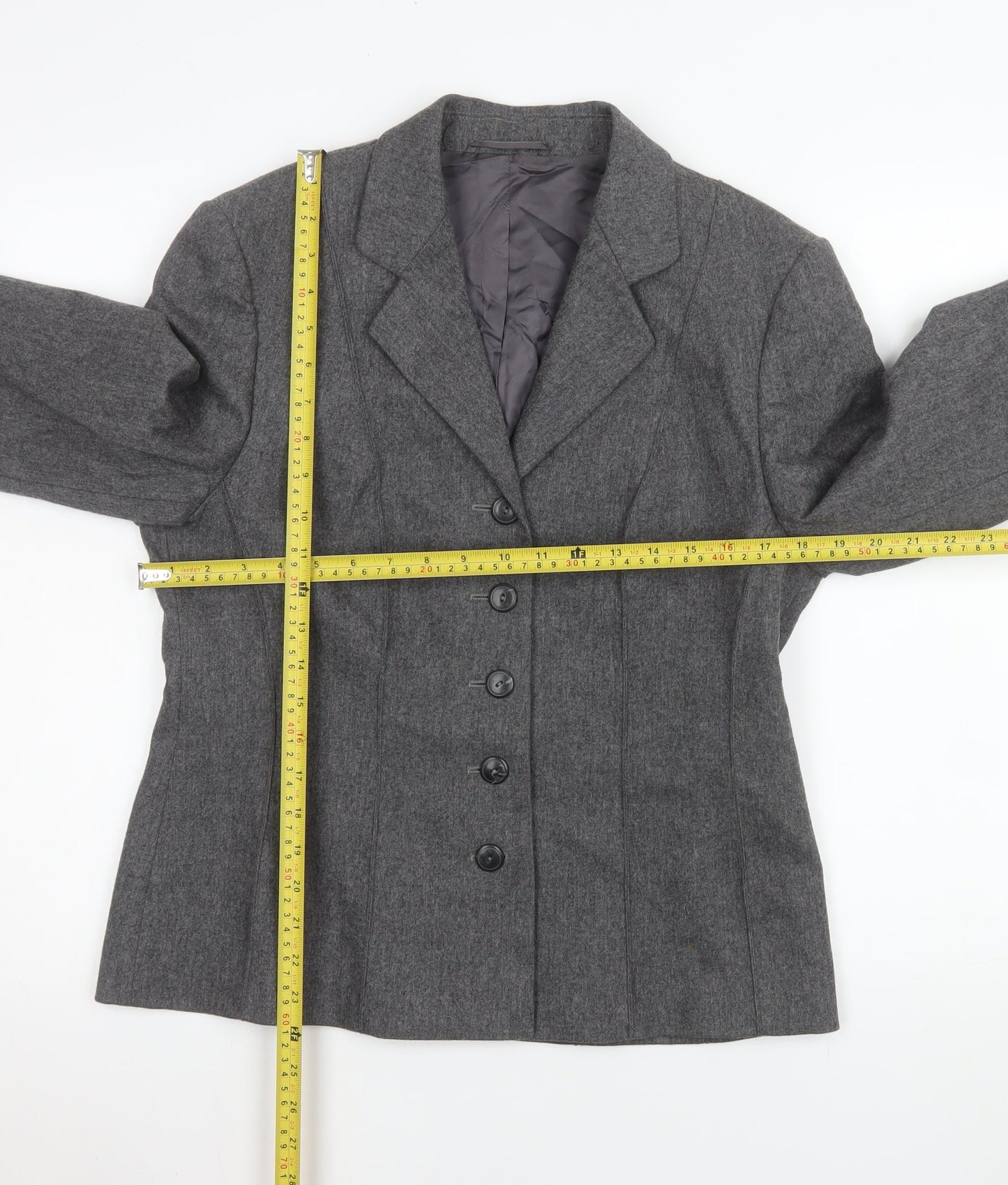 Xara Women Grey Wool Blend Suit Jacket UK 12 Classic Fit