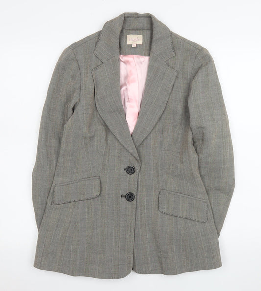 Whistles Women Grey Wool Blend Herringbone Blazer UK 12 Classic Fit