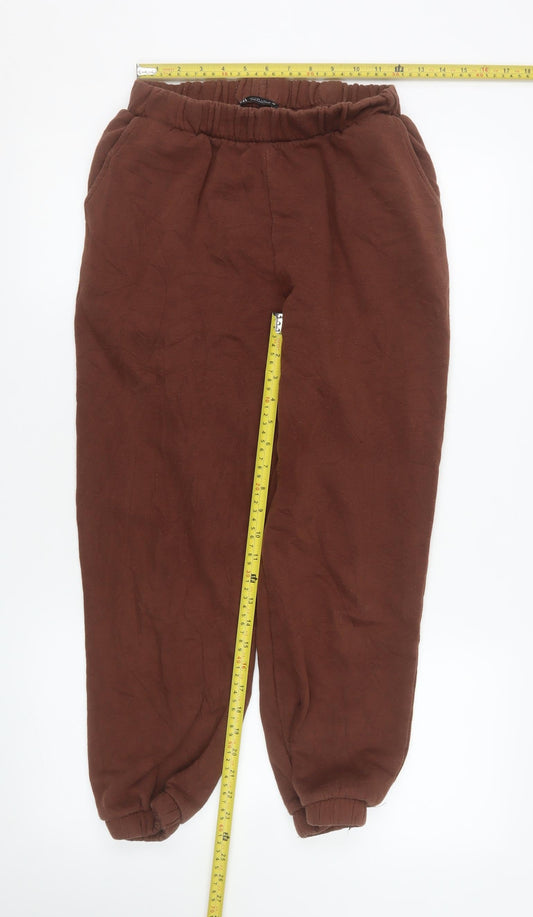 Zara Womens Brown Jogger Sweatpants L Cotton Blend Elastic Waist
