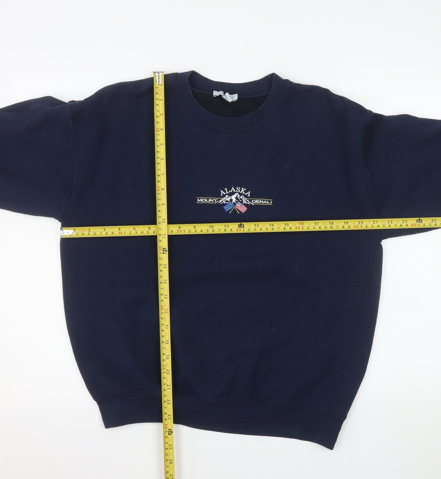 Topshop Women's Navy Pullover Sweatshirt M Alaska Embroidered Crew Neck