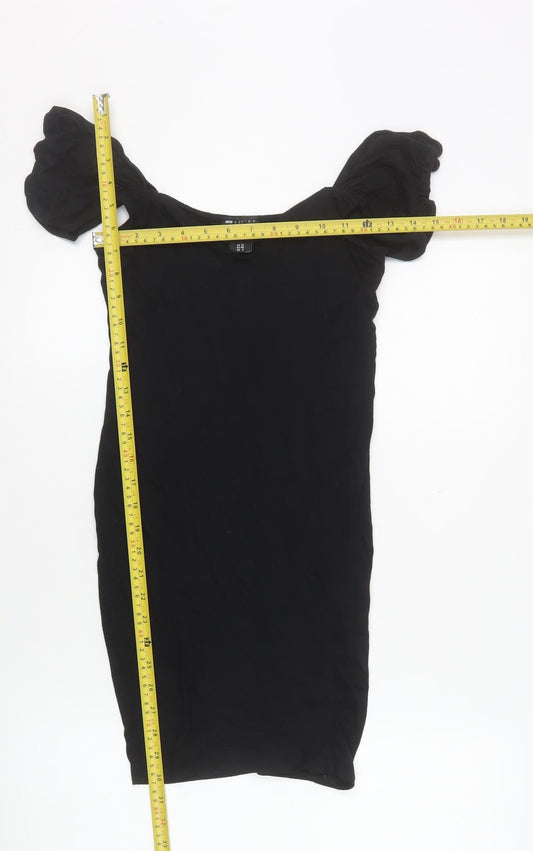 ASOS Women Black Size 10 Bodycon Short Puff Sleeve Stretch Dress