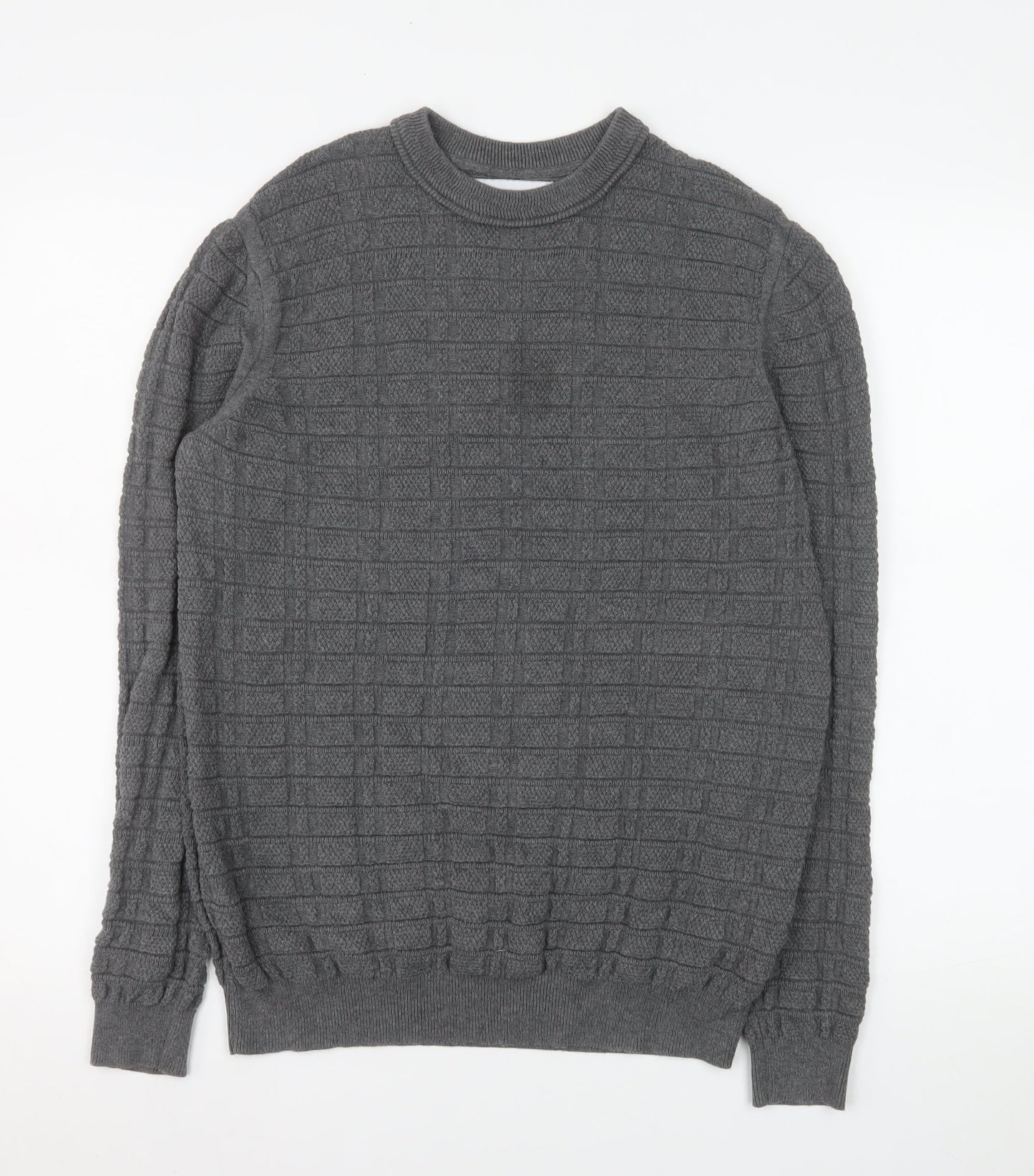 Nigel Hall Men's Grey Cotton Waffle Knit Crew Neck Jumper M