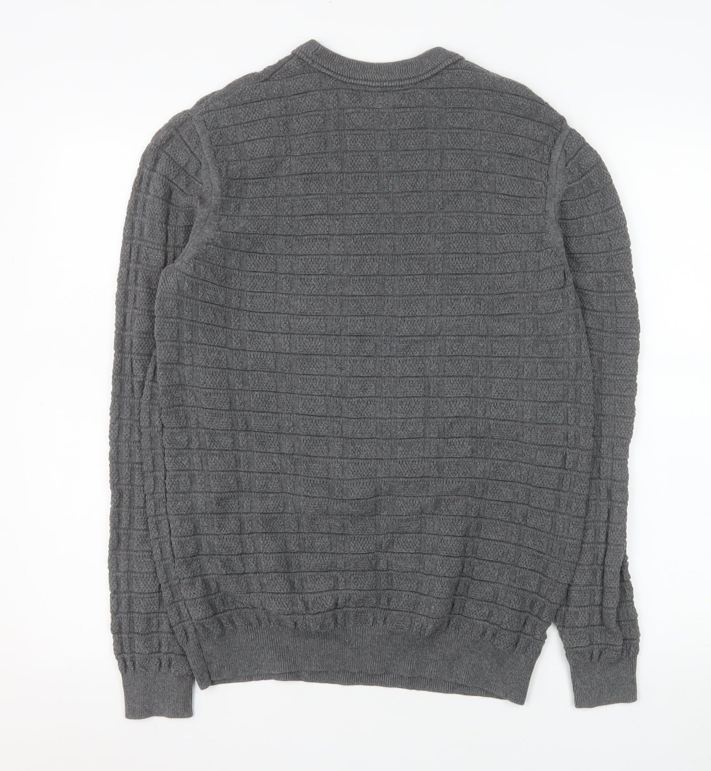 Nigel Hall Men's Grey Cotton Waffle Knit Crew Neck Jumper M