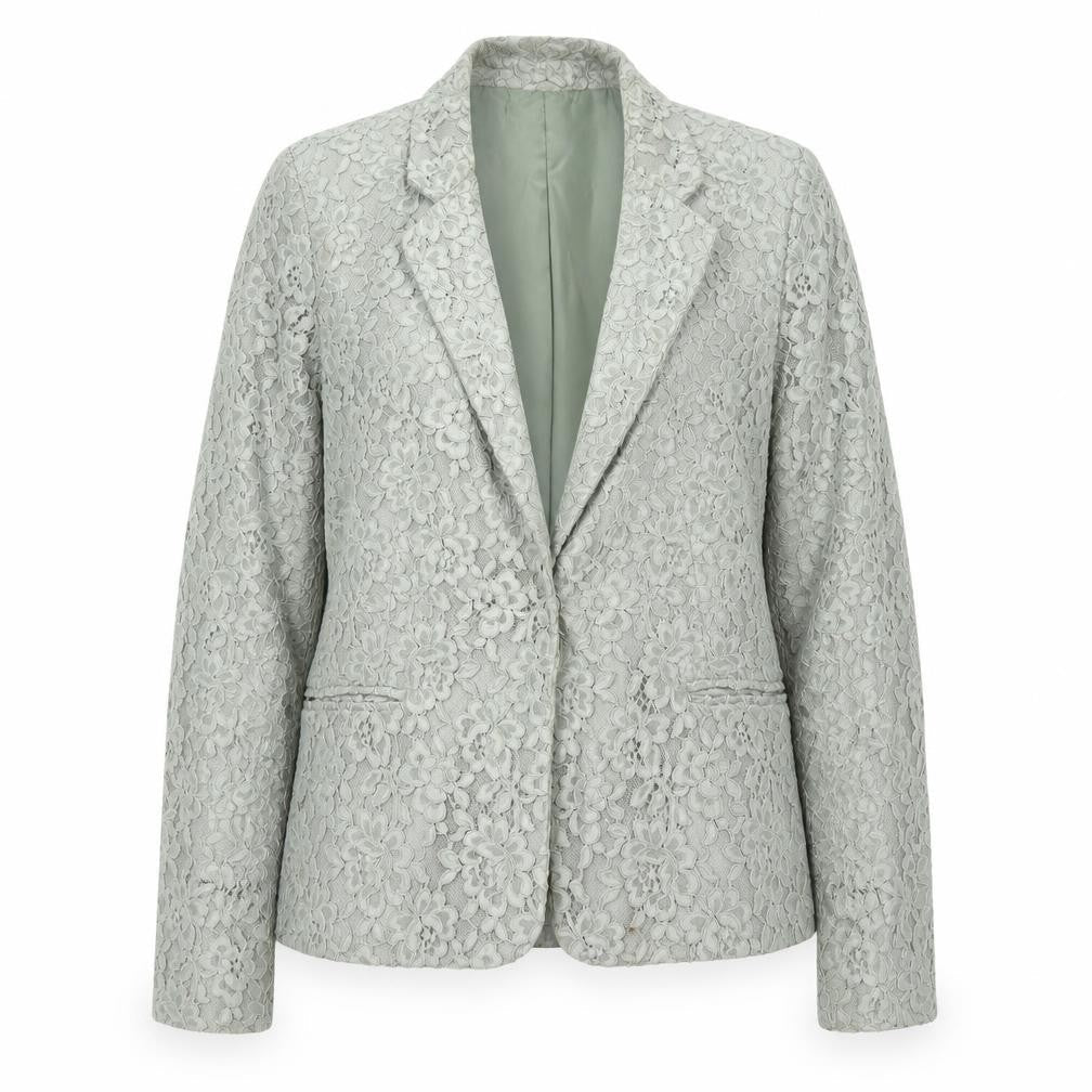 MNG Women Grey Floral Lace Blazer Jacket Size 14 Tailored Formal