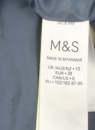Marks and Spencer Women Blue Check Wool Blend Mid-Length Jacket Size 10