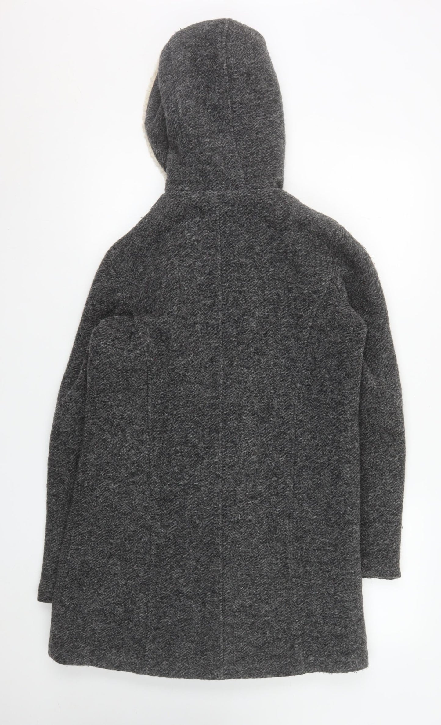 Zara Women Grey Wool Blend Hooded Long Coat XS