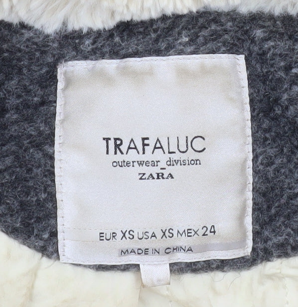 Zara Women Grey Wool Blend Hooded Long Coat XS