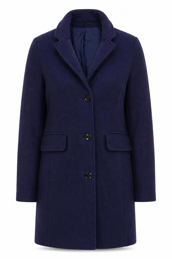 Lands' End Women’s Blue Wool Blend Mid-Length Overcoat Size 14