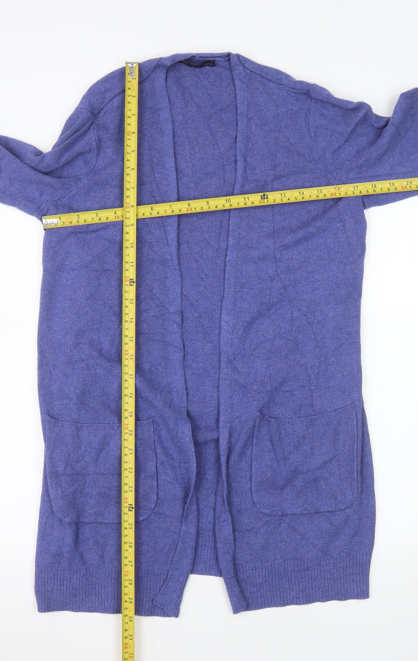 Marks and Spencer Women Blue M Open Front Long Sleeve Cardigan