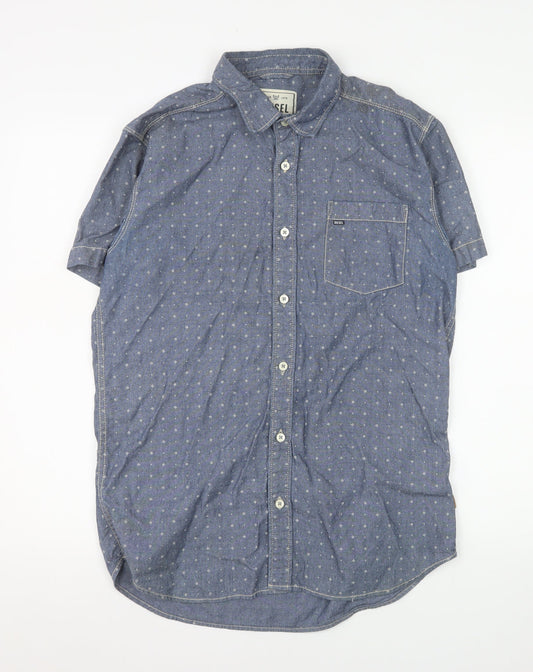 Diesel Men Blue Short Sleeve Cotton Button-Up Shirt M