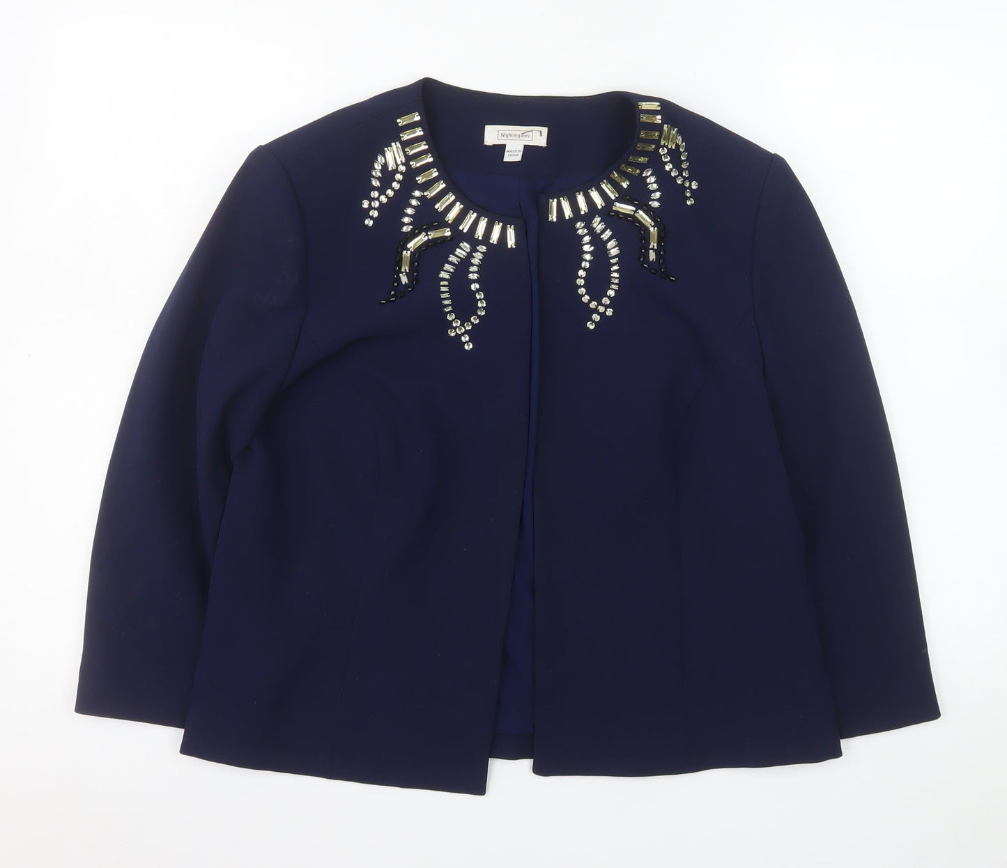 Nightingales Women Blue Embellished Blazer Jacket Size 14