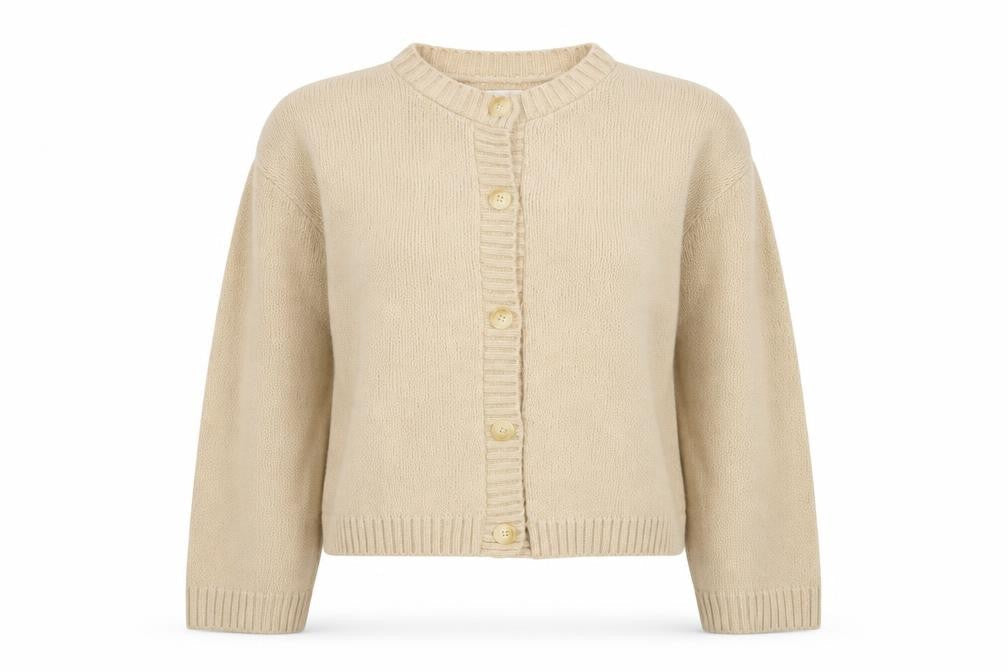 Front view of ASOS Women Beige Cardigan UK 10 Long Sleeve Knit Crew Neck