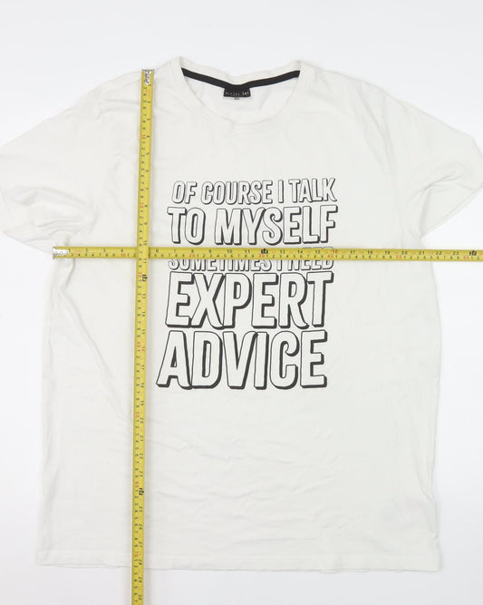 Alphar One Mens White 2XL Funny Graphic Cotton Crew Neck T-Shirt