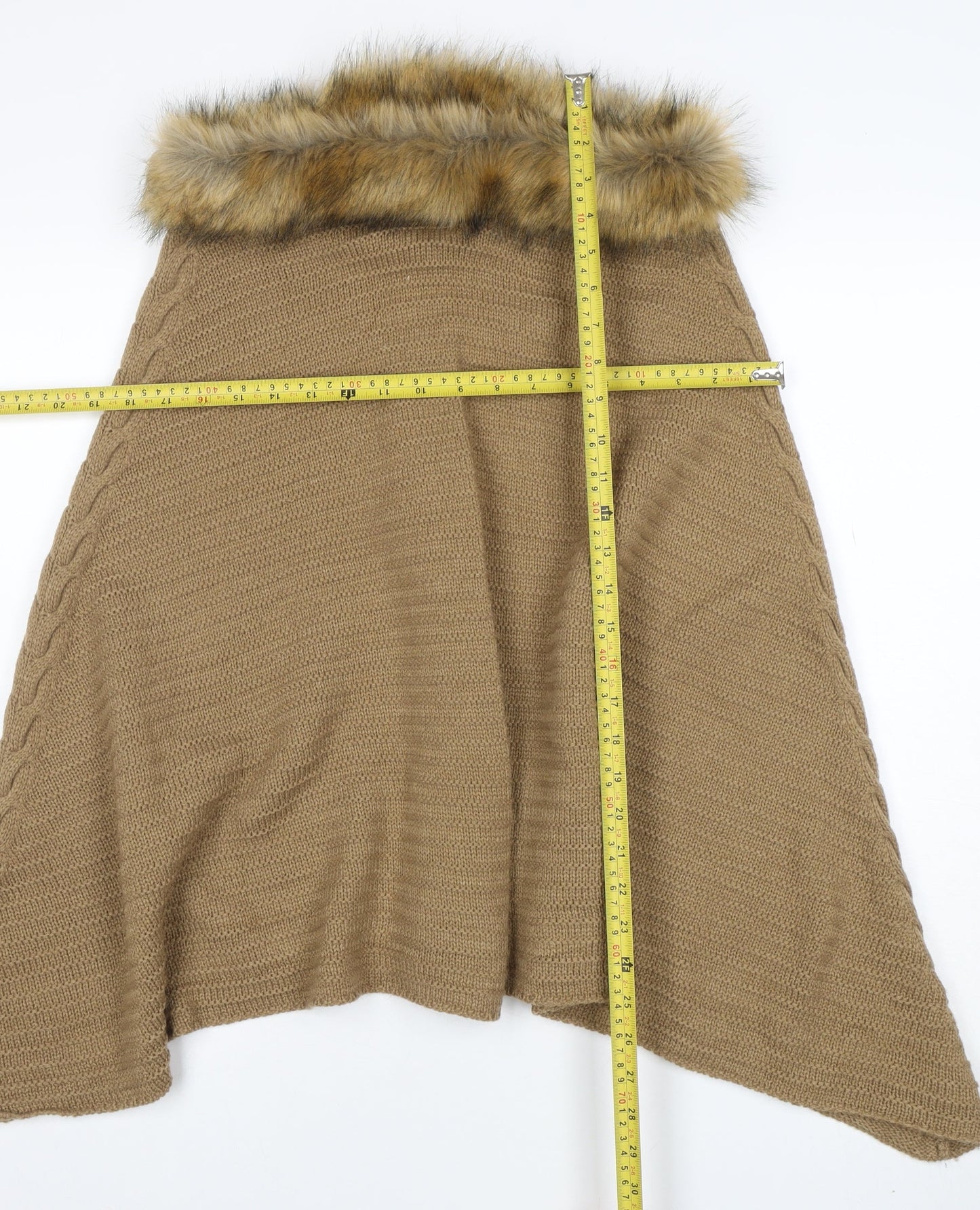New Look Women’s Beige Knit Fur Trim Cape One Size