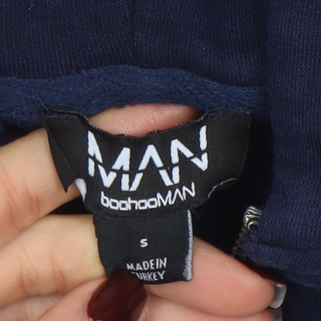 boohooMAN Men's Blue Full Zip Hoodie Size S Logo Design