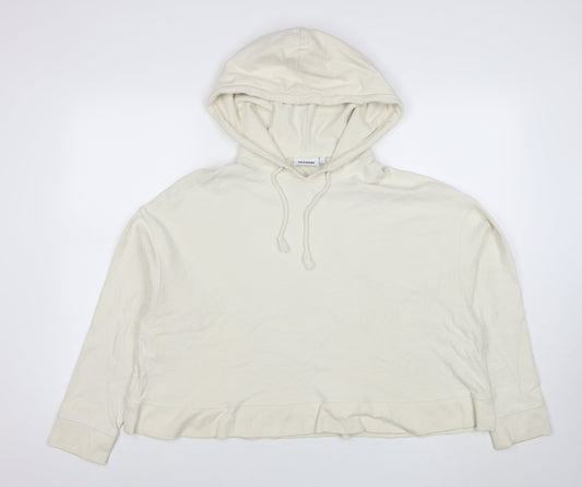 Weekday Women Ivory Cotton Blend Pullover Hoodie L Relaxed Fit
