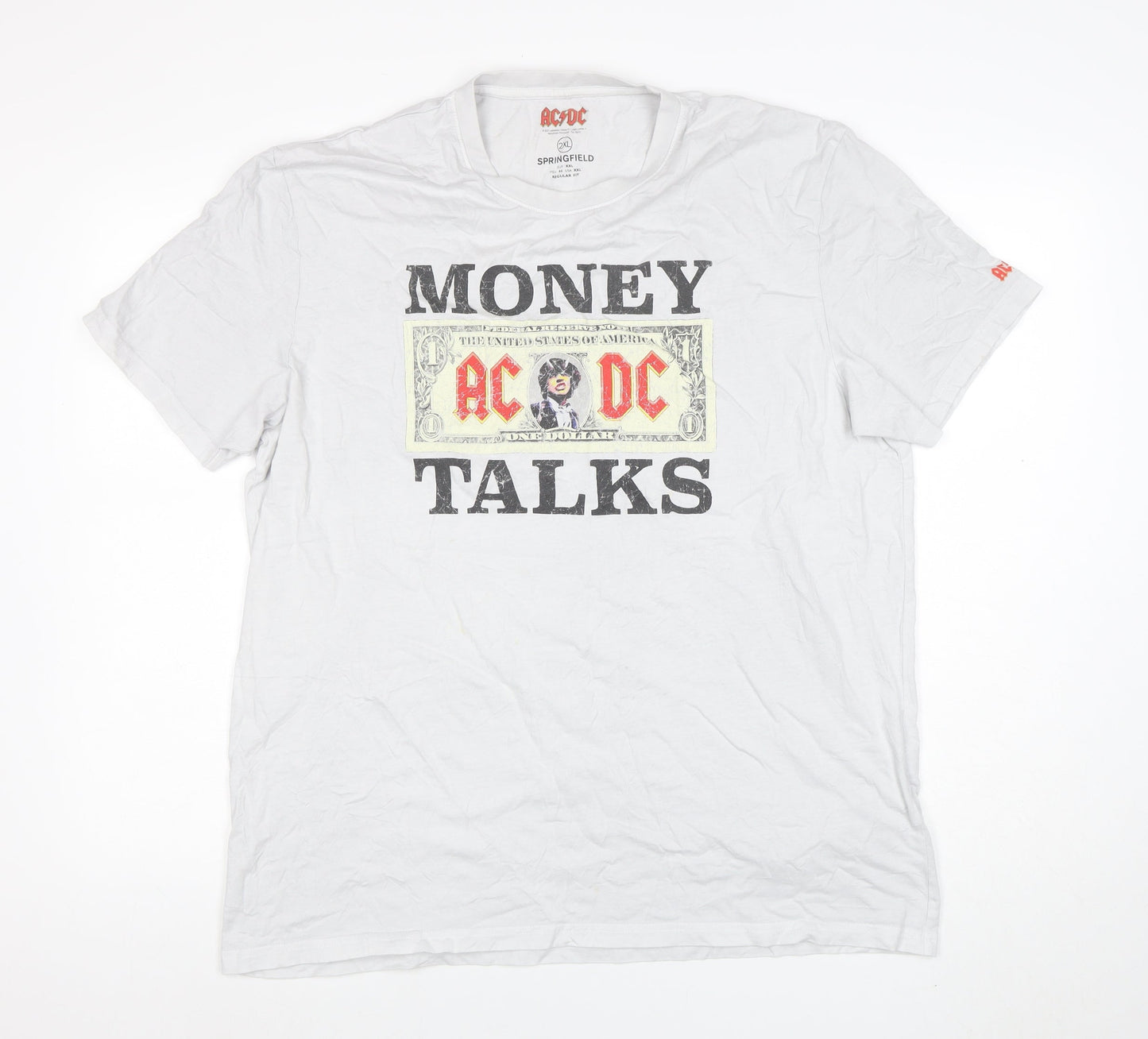 Springfield Men’s White AC/DC Money Talks Band T-Shirt 2XL Regular Fit