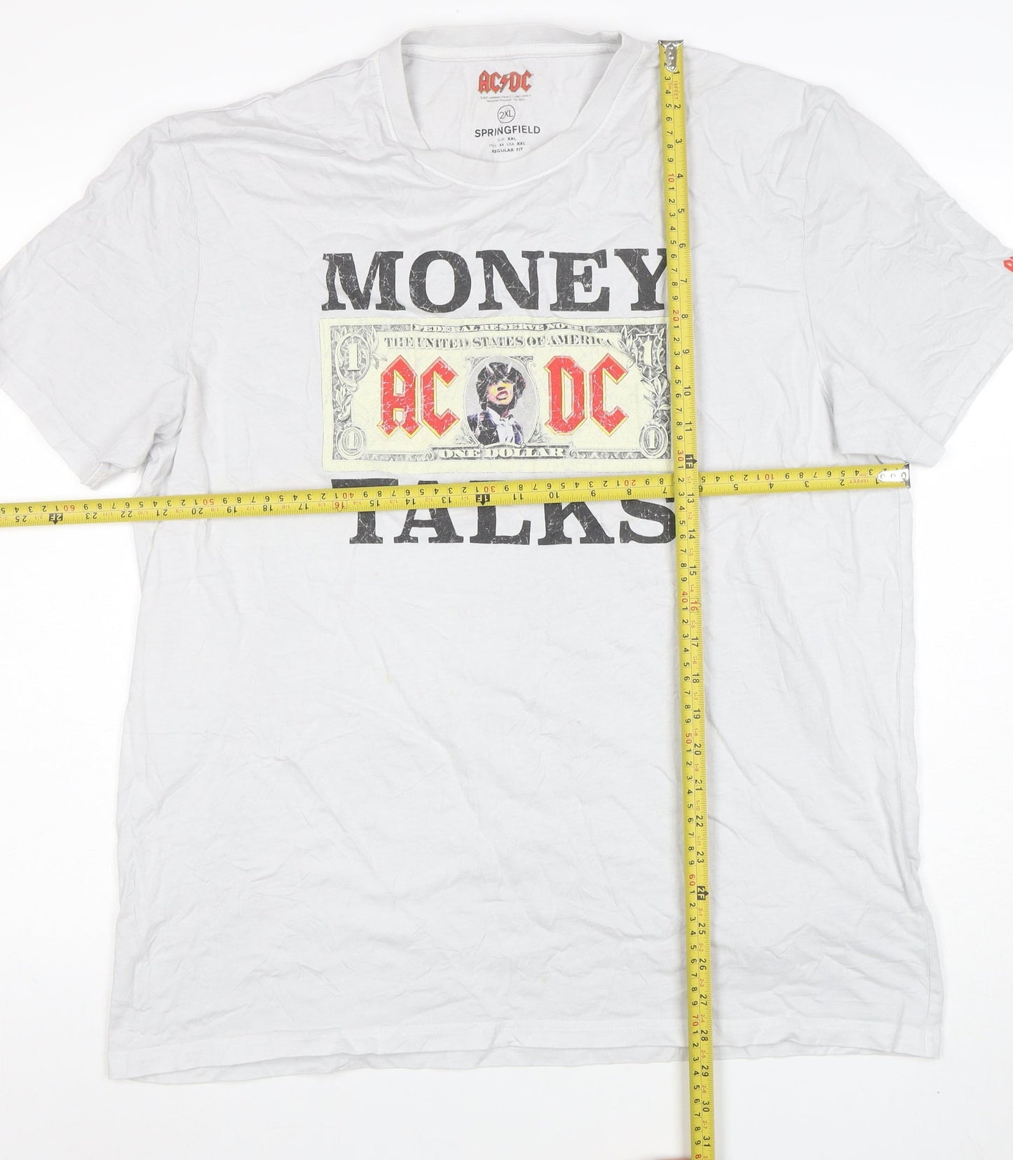 Springfield Men’s White AC/DC Money Talks Band T-Shirt 2XL Regular Fit