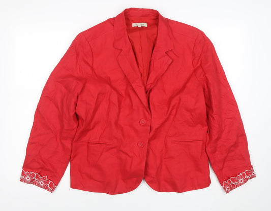 ROCHA.JOHN ROCHA Women's Red Linen Blend Two-Button Blazer Size 20