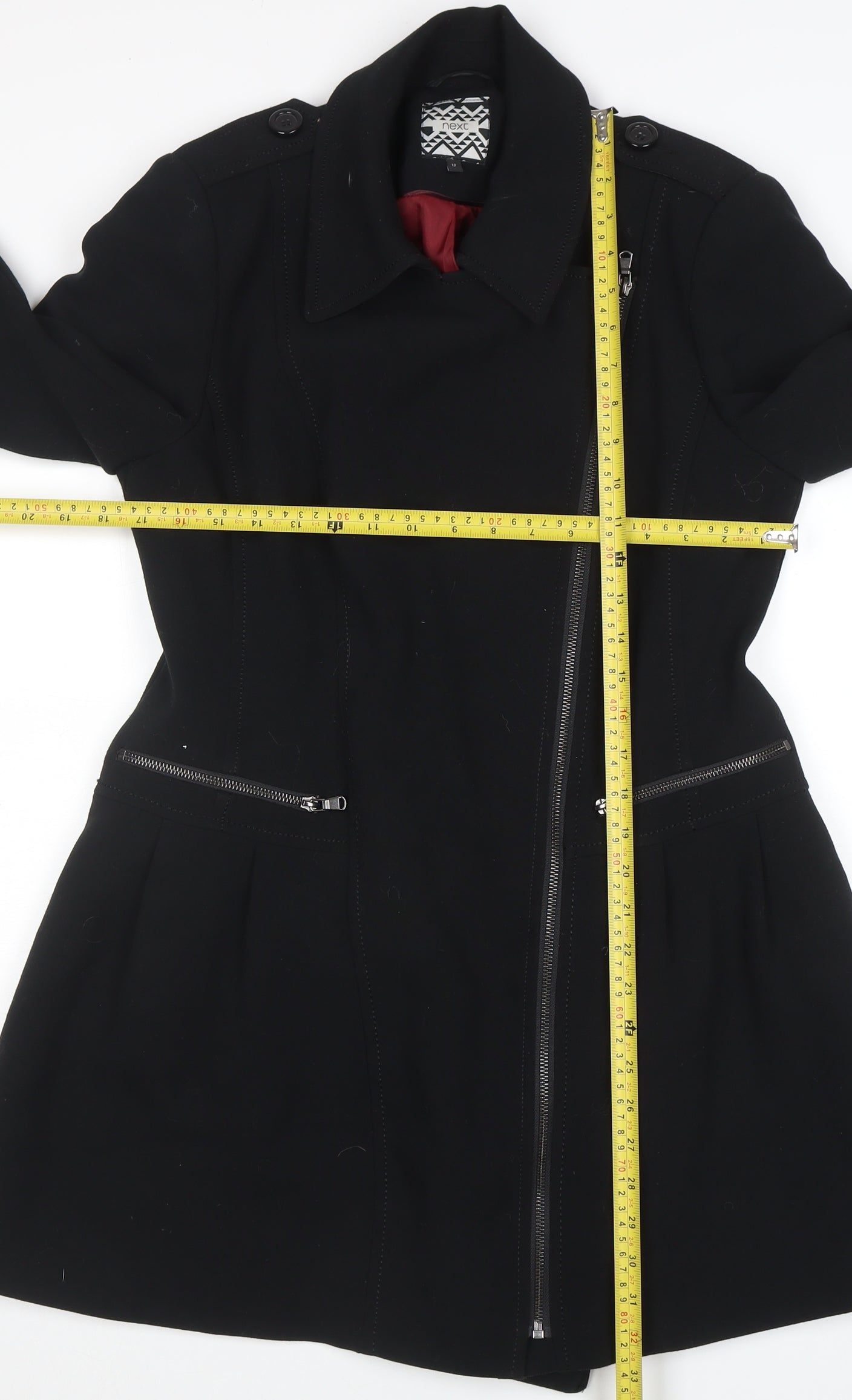 Next Women's Black Size 12 Motorcycle Style Mid-Length Coat