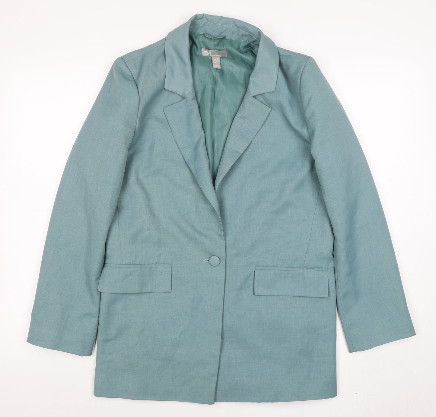 ASOS Women Teal Blue One-Button Long Blazer Jacket Size UK 6
