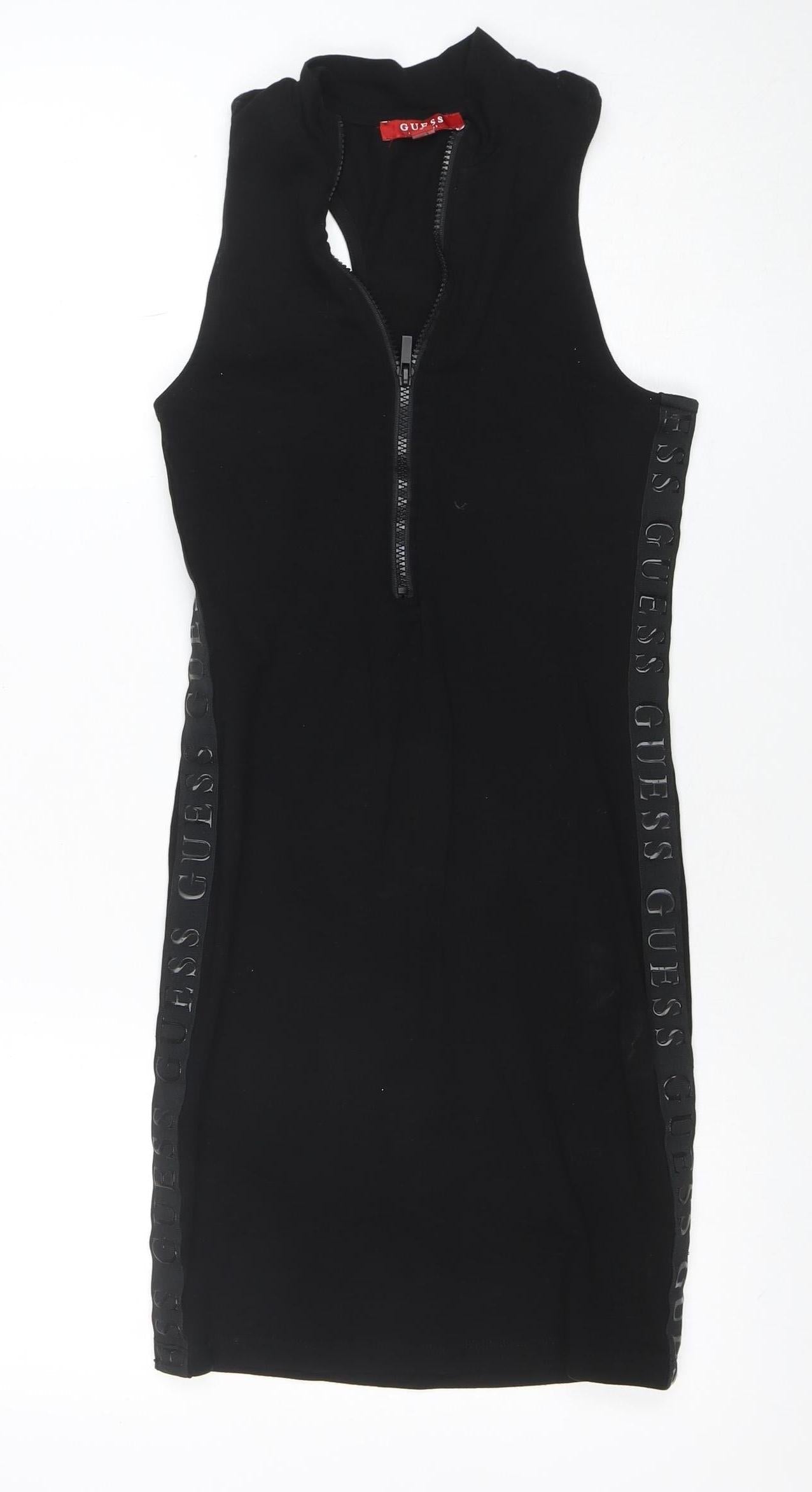 GUESS Women Black Bodycon Mini Zip Dress Size S Sleeveless