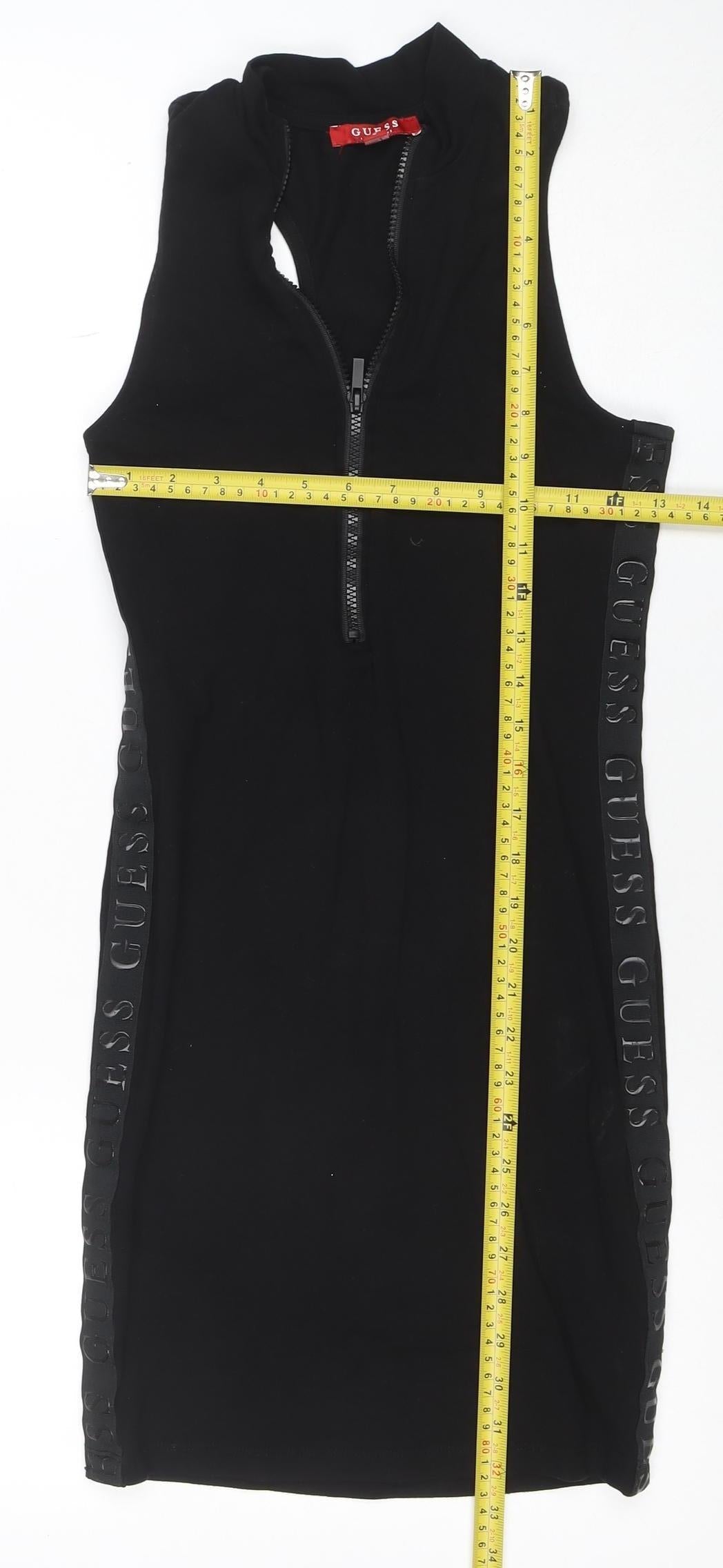 GUESS Women Black Bodycon Mini Zip Dress Size S Sleeveless