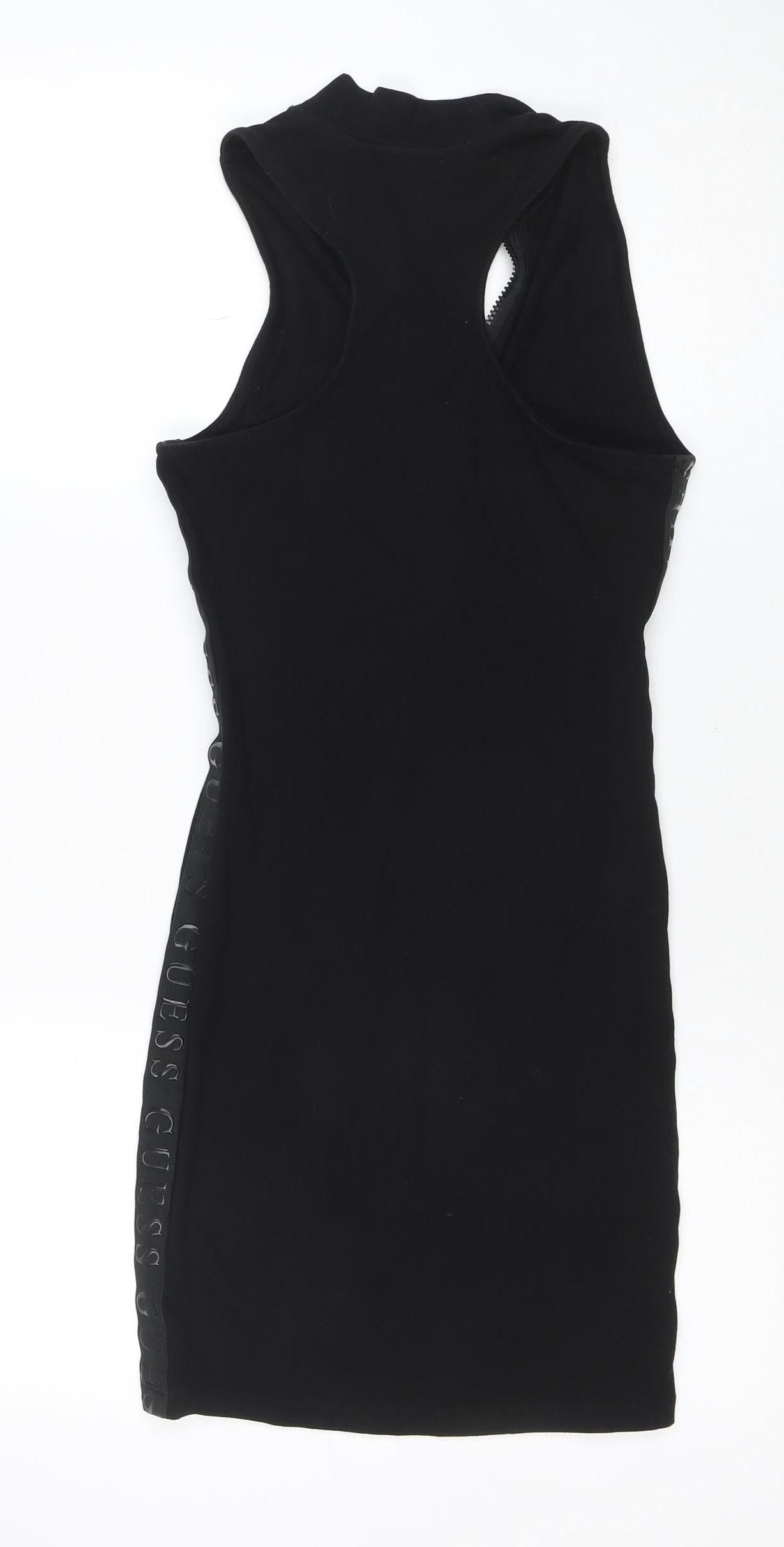 GUESS Women Black Bodycon Mini Zip Dress Size S Sleeveless
