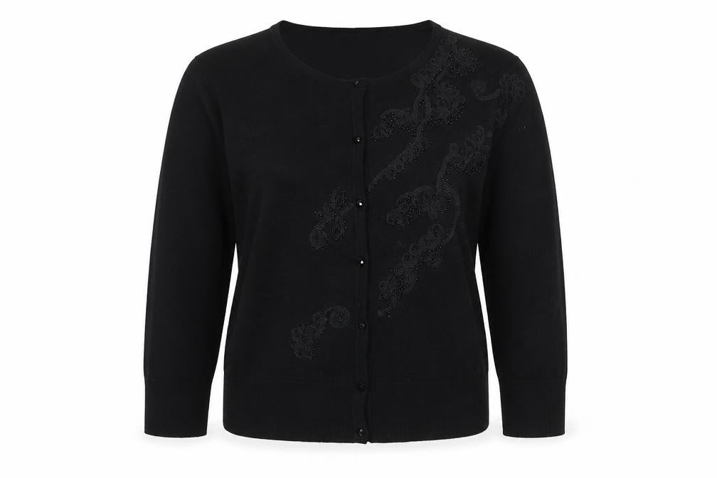 Cable & Gauge Women's Black L Knit Embroidered Cardigan