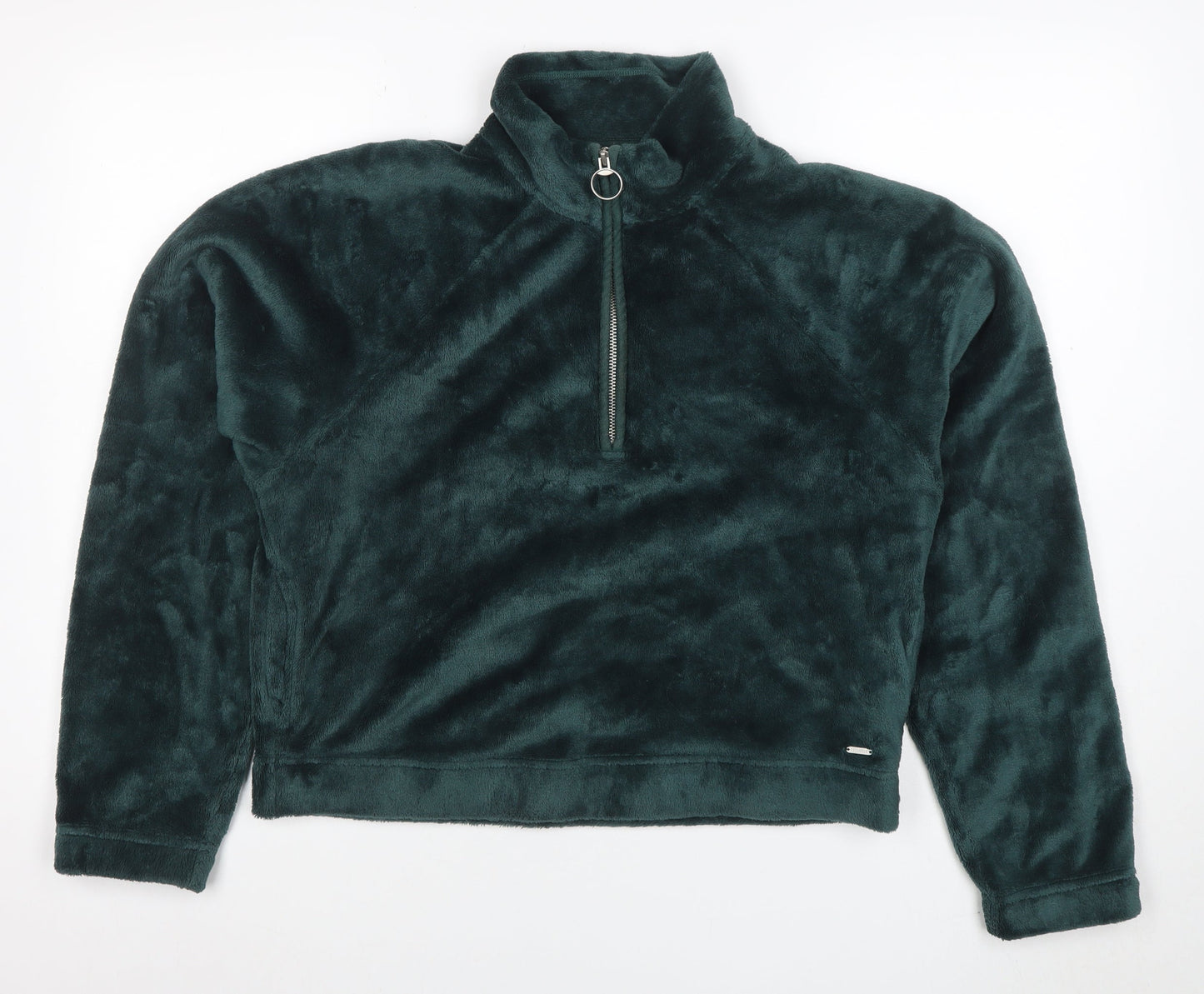 Hollister Women's Green Fleece 1/4 Zip Pullover Sweatshirt M