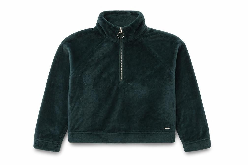 Hollister Women's Green Fleece 1/4 Zip Pullover Sweatshirt M
