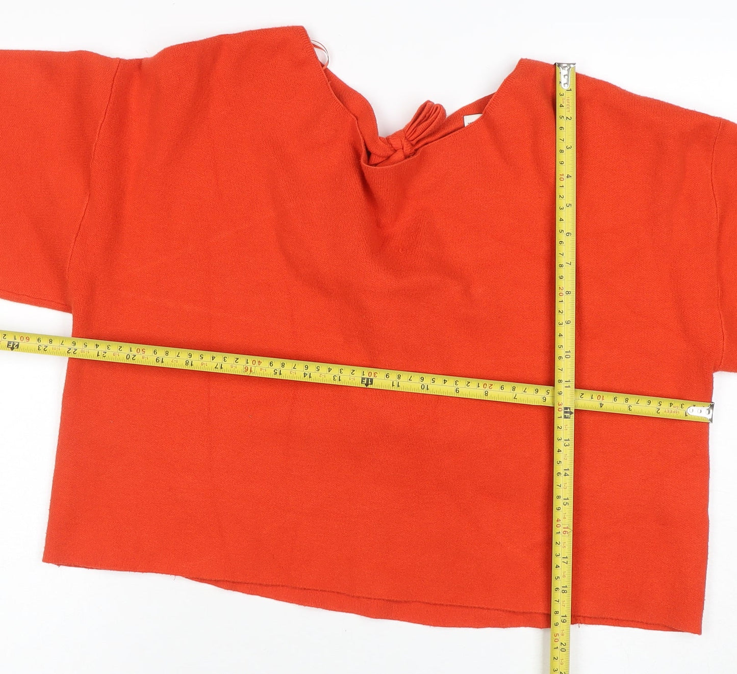 Zara Women Orange Knit Cropped Tie Back Blouse Size L
