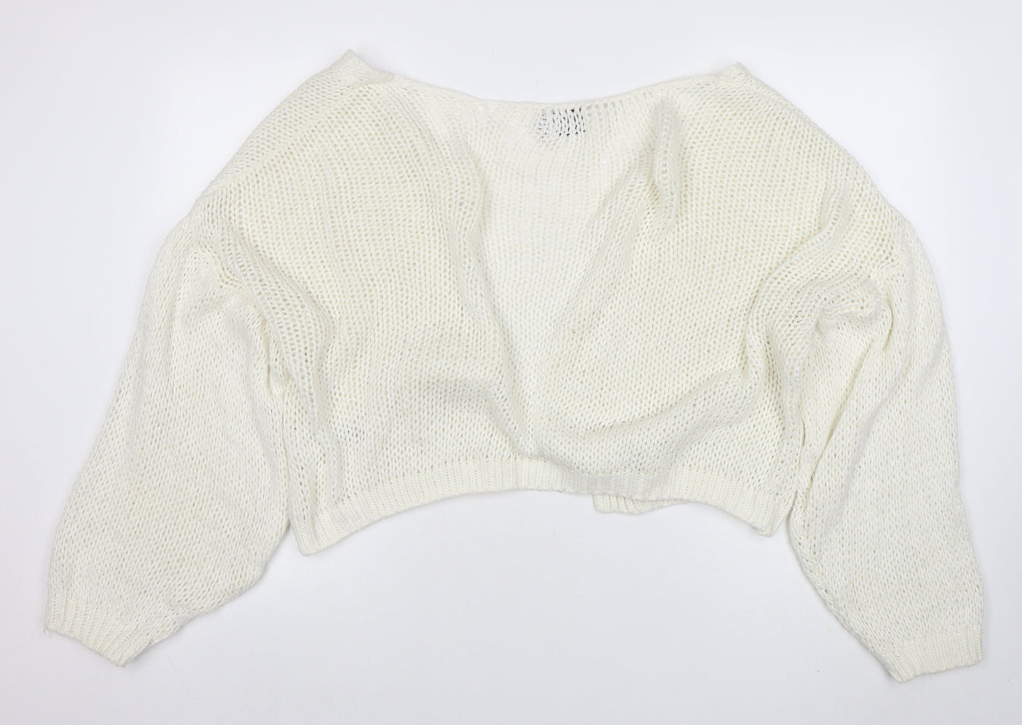 ASOS Women Ivory Open-Knit Balloon Sleeve Cardigan Size 12