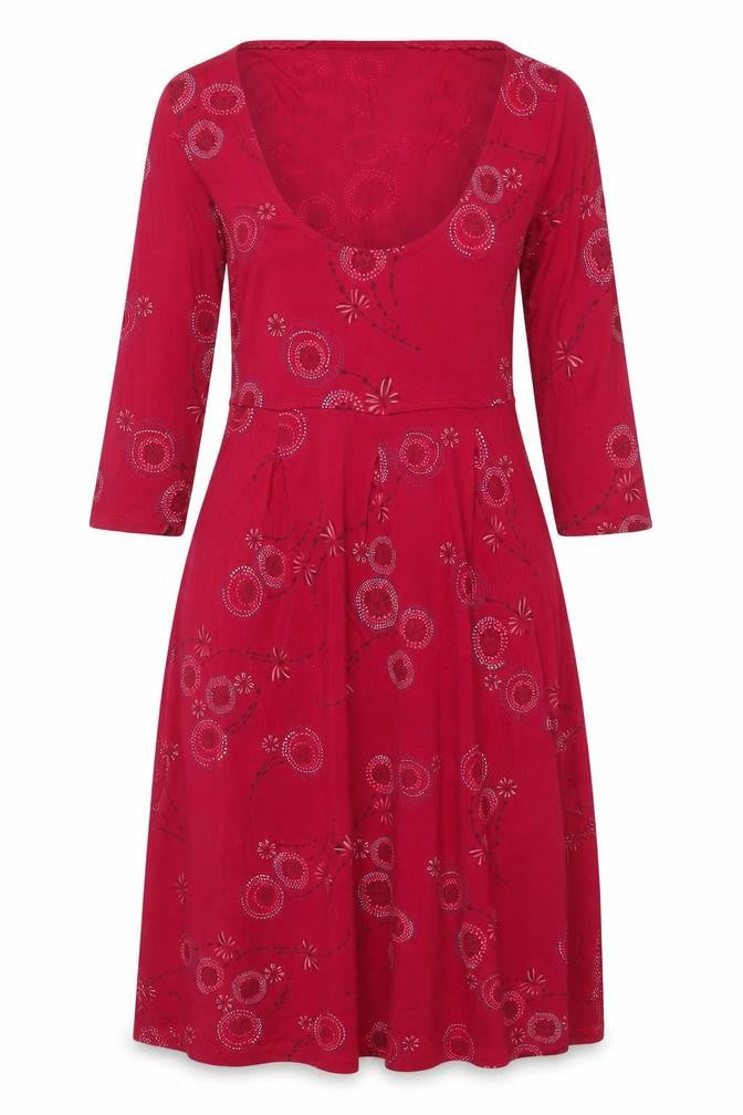 White Stuff Women Red Floral Embroidered A-Line Viscose Dress Size 12