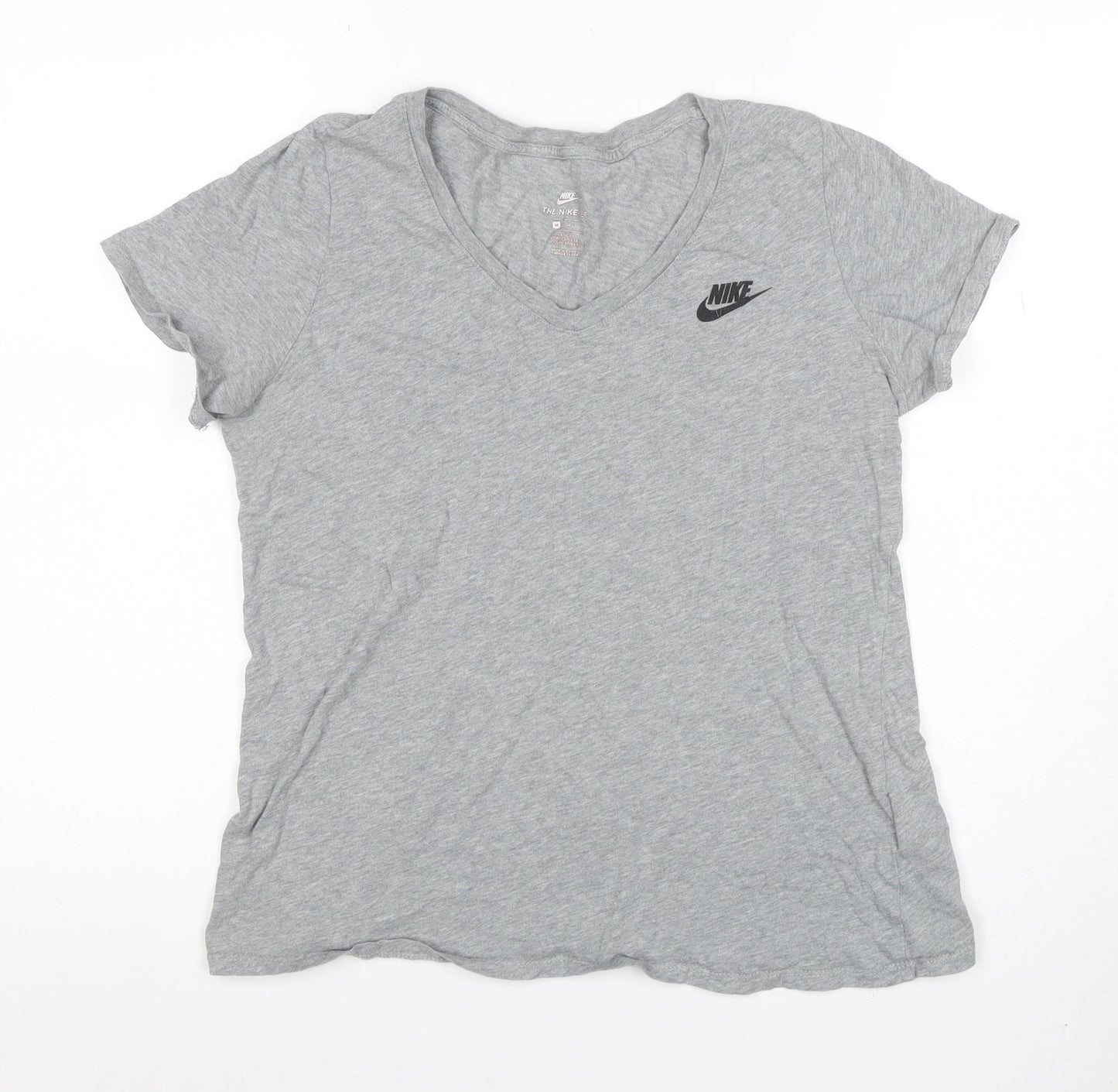 Nike Womens Grey V-Neck Short Sleeve Basic Cotton T-Shirt M