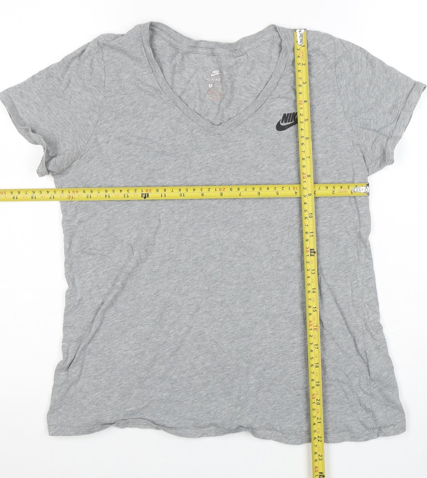 Nike Womens Grey V-Neck Short Sleeve Basic Cotton T-Shirt M