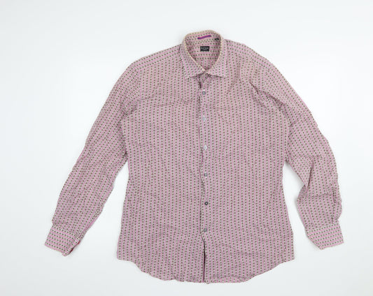 Paul Smith Men’s Pink Floral Stripe Long Sleeve Slim Fit Cotton Shirt 15.5