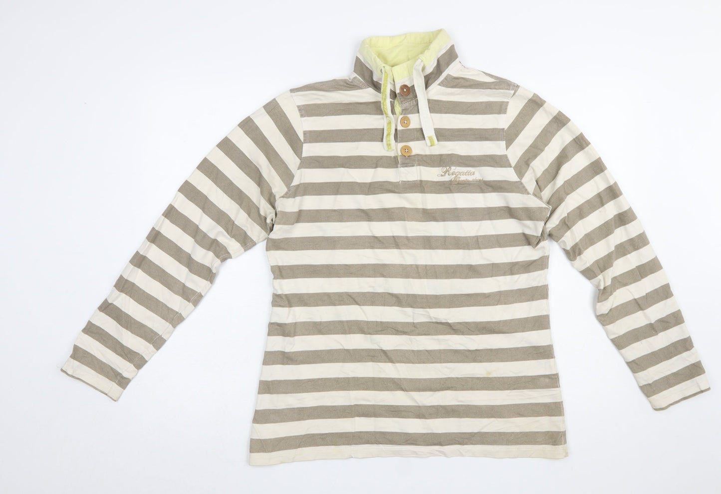 Regatta Women Beige Stripe Henley Sweatshirt UK 10 Cotton Button Detail