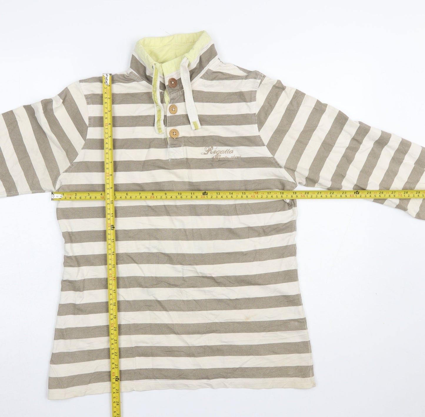 Regatta Women Beige Stripe Henley Sweatshirt UK 10 Cotton Button Detail