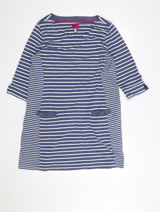 Joules Women Blue Stripe Cotton Shift Dress Size 18 3/4 Sleeve