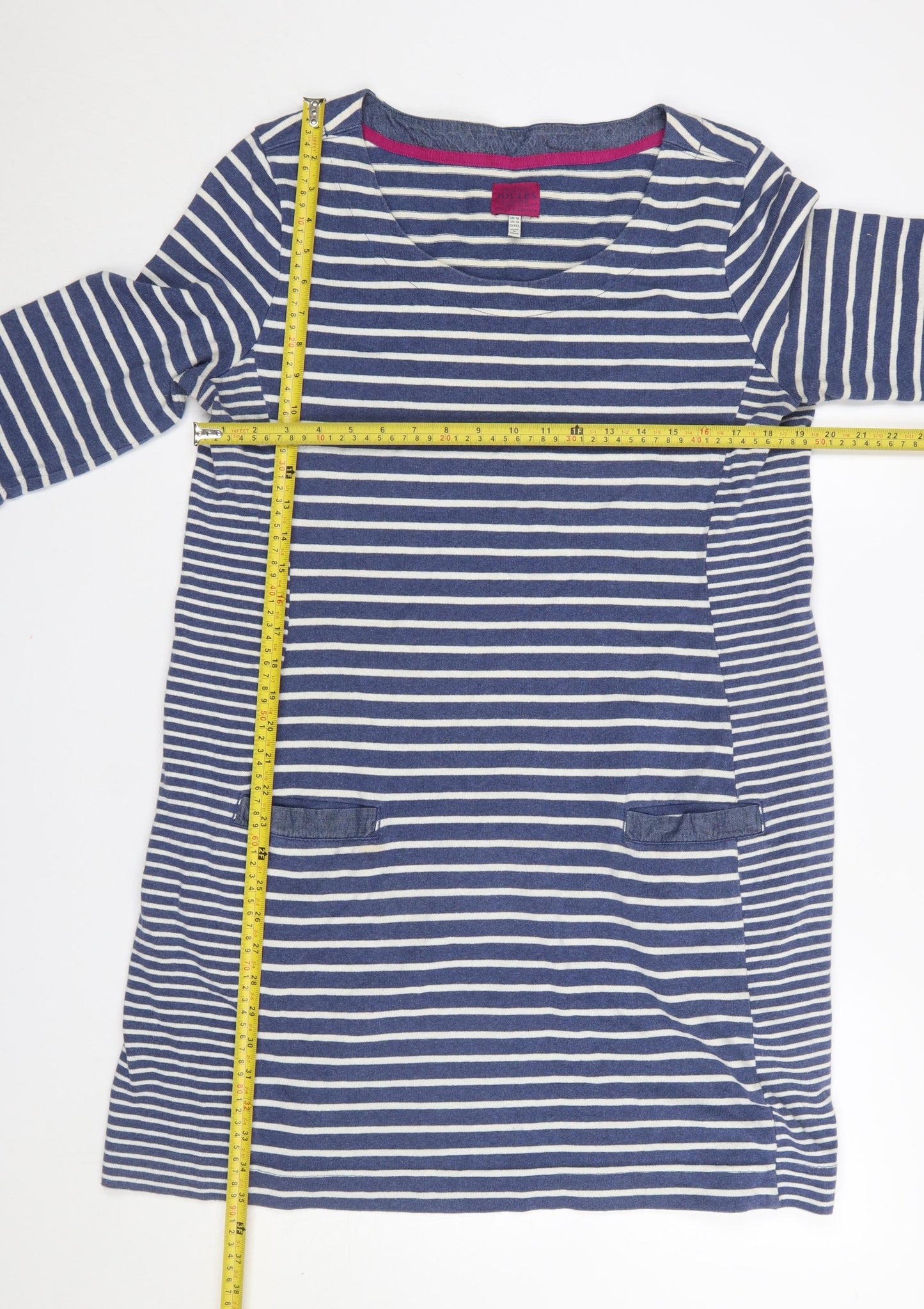 Joules Women Blue Stripe Cotton Shift Dress Size 18 3/4 Sleeve